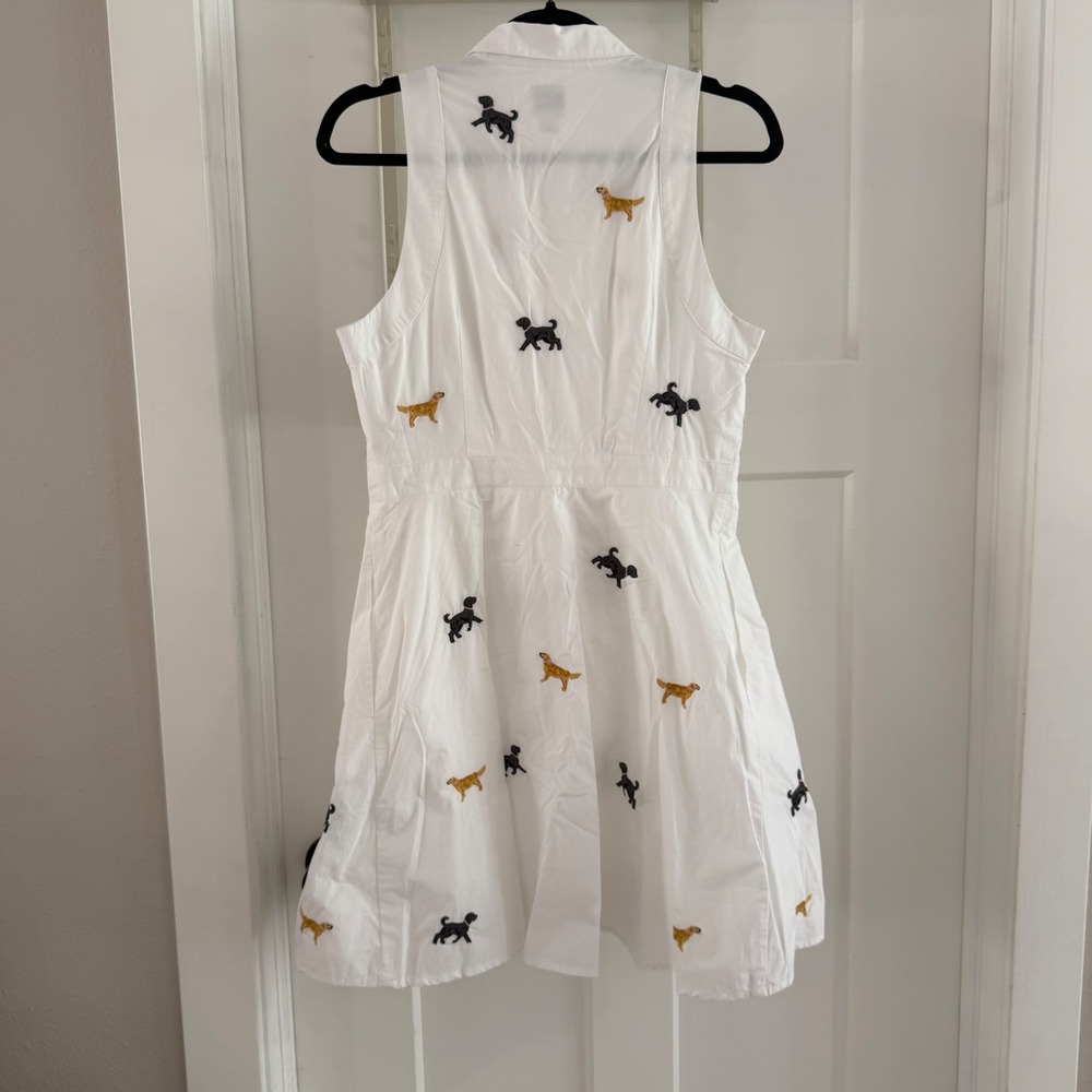 Maeve Anthropologie Sleeveless Mini Shirt Dress White Embroidered Dogs Puppy S - Picture 6 of 7